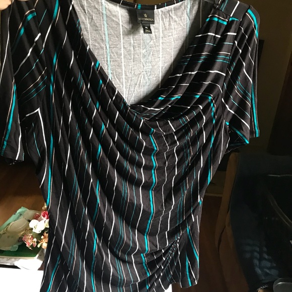 Worthington Ruffle/Gathered Blouse Black Turqouise - Picture 4 of 4